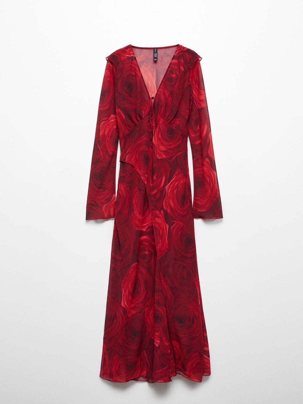 Mango Red Rose-Print Long Sleeve Maxi Dress